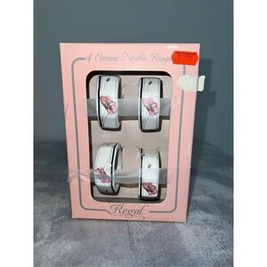 VINTAGE 80s 90s Pink Floral Napkin Rings New!